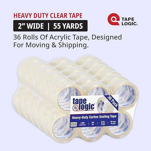 Tape Logic 2" x 55 yds Acrylic Packing Tape 2.6 Mil, Clear (36-Pack) Heavy Duty Packing Tape Rolls for Sealing Boxes at Home, Warehouse, & Office, Supplies for Packaging, Shipping, Moving