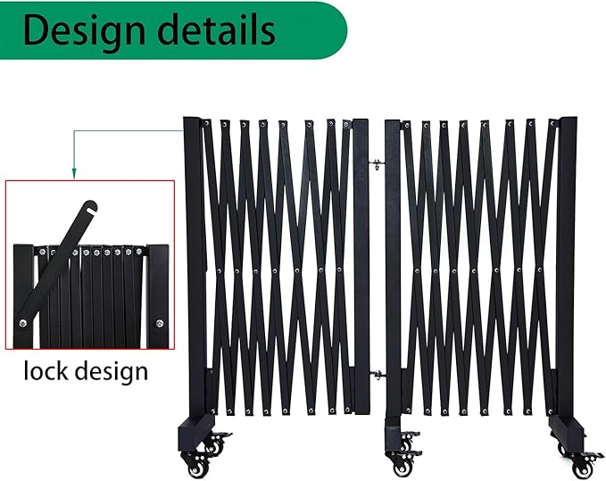 16.5FT Expandable Barricade Gate, Expandable Metal Barricade Gate Alloy Fence and 270 Degrees Direction Adjustment with Wheels, for Industrial or Residential Use (Black, 16.5FT)
