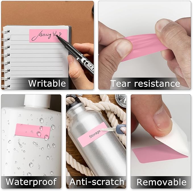 Pink Color Coding Labels 1 × 2 Inches Self-Adhesive Vinyl Rectangle Stickers Waterproof Name Tags Removable Roll for Office School Home 500 PCS
