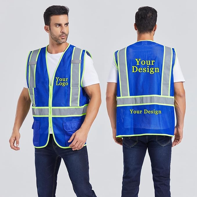 BeautyWill Custom Safety Vest Customized Logo Class 2 High Visibility Reflective Vest with Pockets Construction workwear