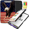Clipboard with Storage,Office Supplies Nursing Clipboards Folder with Pen Holder Plastic Storage ClipBoard Foldable for Teacher Nurse,Flag Eagle
