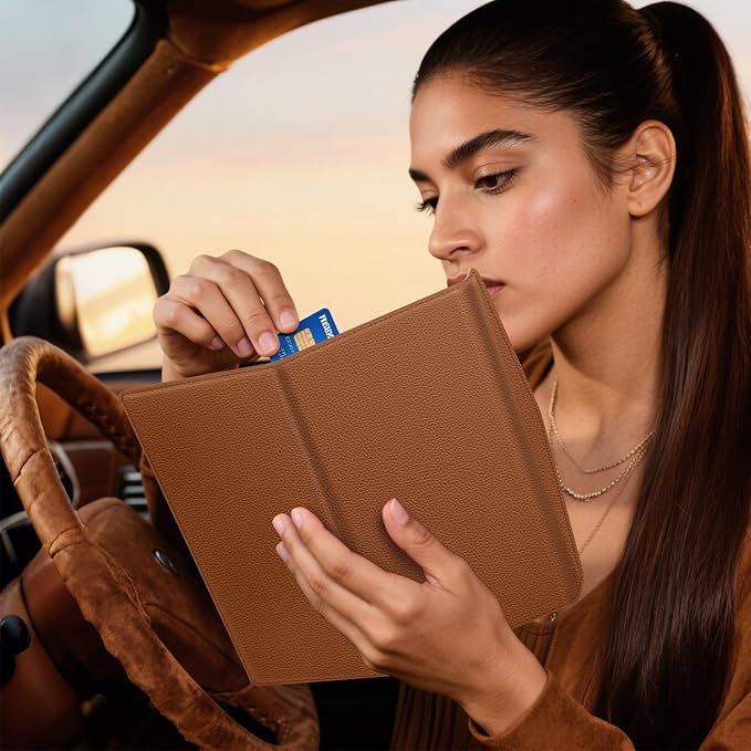 CoBak Leather Car Registration and Insurance Holder with Magnetic Compartment - Vehicle Glove Box Organizer for Driver License, Cards, Emergency Cash - Auto Truck Accessories Case, Lychee Brown