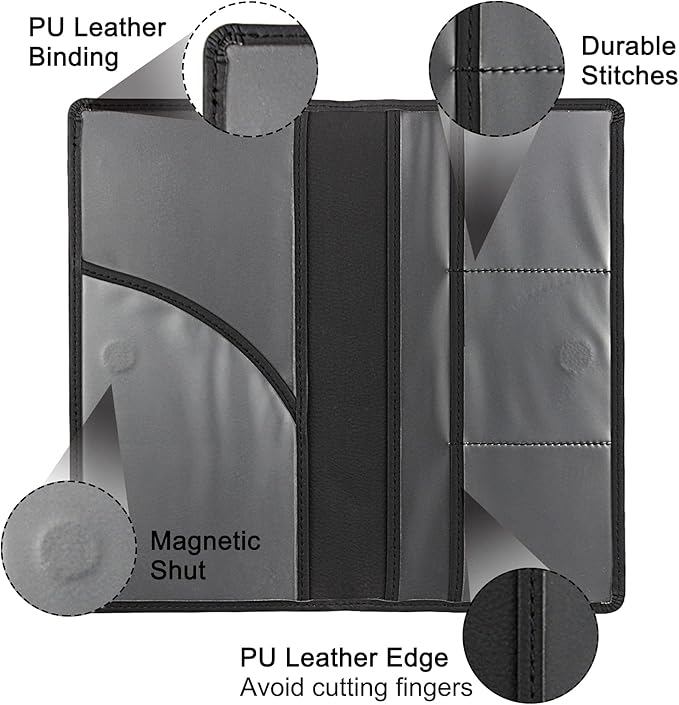 Premium Car Registration & Insurance Card Holder with Magnetic Shut, Vehicle Glove Box Car Organizer - For Documents, Cards, License (Black)