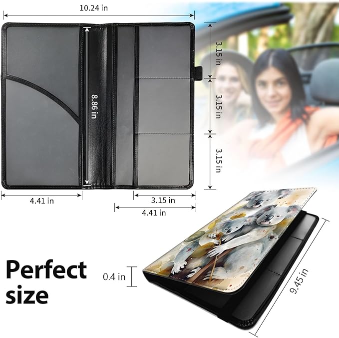 Car Registration and Insurance Holder, Leather Car Glove Box Organizer, Cool Car Accessories for ID, Driver's License Cards & Essential Document,business cards,Men&Women,Cute Three Bear