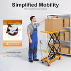Hydraulic Lift Cart, Double Scissor Design with 770 lbs Load Capacity, 49.6" Max Lift, 4 Locking PU Wheels & Safety Guard for Material Handling and Transportation