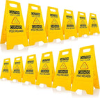 12-Pack Bilingual Caution Wet Floor Signs, A-Frame Double-Sided Warning Signs for Indoor & Outdoor Commercial Use, Foldable & Sturdy for Kitchen, Pool, Hotel and Workplace Safety