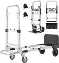 Upgraded 3 in 1 Aluminum Folding Hand Truck, 600lbs Capacity, Heavy Duty Convertible Dolly with Retractable Handle and 4 Rubber Wheels, Collapsible Cart for Moving Home, Office, Warehouse (Black)