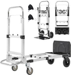 Upgraded 3 in 1 Aluminum Folding Hand Truck, 600lbs Capacity, Heavy Duty Convertible Dolly with Retractable Handle and 4 Rubber Wheels, Collapsible Cart for Moving Home, Office, Warehouse (Black)