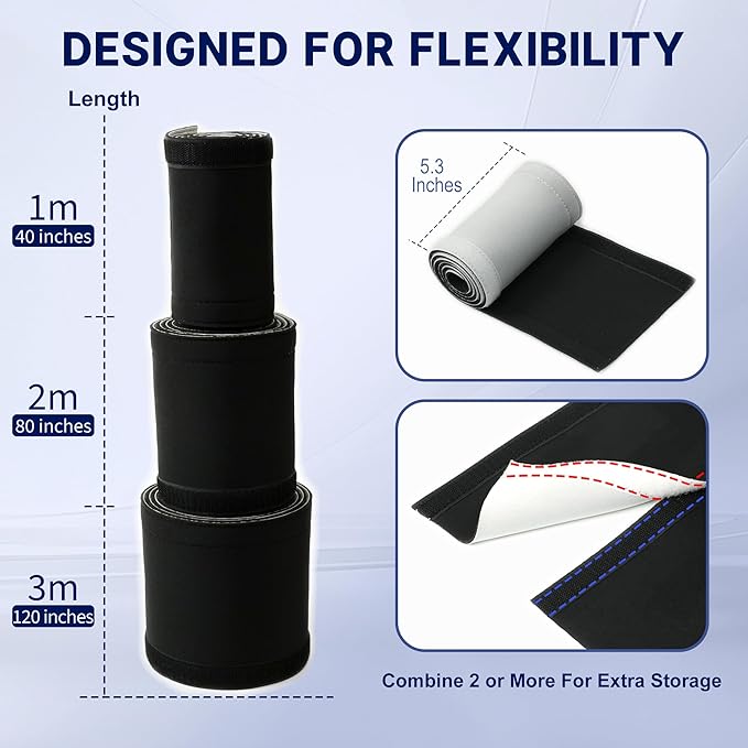 Flexible Neoprene Cable Management Sleeve 5ft - 1.5 inch, 2-Pack, Self-Adhesive Cord Organizer, Split Wire Loom Tubing Cord Protector for TV Computer Desk Office Hide&Cover Wires Protect Pets Kids