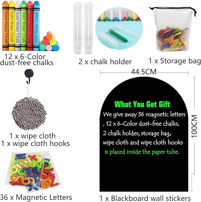 Magnetic Chalkboard Wall Arch Decal 39.3"x17.5" Contact Paper Peel and Stick for Walls Self Adhesive Magnetic Wall Board Sticker with 36 Magnet Letters Black Chalk Board Wallpaper Roll