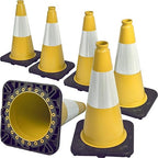 6 Pack 18" Inch Yellow PVC Traffic Cones with Heavy-Duty Base, High-Visibility All-Weather Safety Cones for Road Construction, Parking Lot, and Garage Use (6, Yellow, 18" Medium)