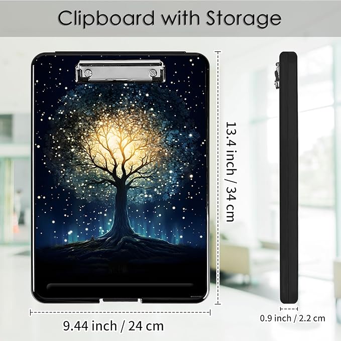 Clipboard with Storage,Office Supplies Nursing Clipboards Folder with Pen Holder Plastic Foldable Clip Board with Storage for Nurse Teacher,Galaxy Tree