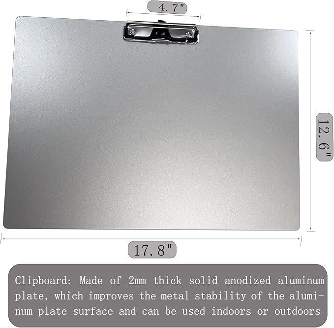 Horizontal Aluminum Clipboard,11x17 Inches A3 Side Clip Metal Clipboards with Pen Holder,Extra Large Construction Board,304 Stainless Steel Low Profile Clip