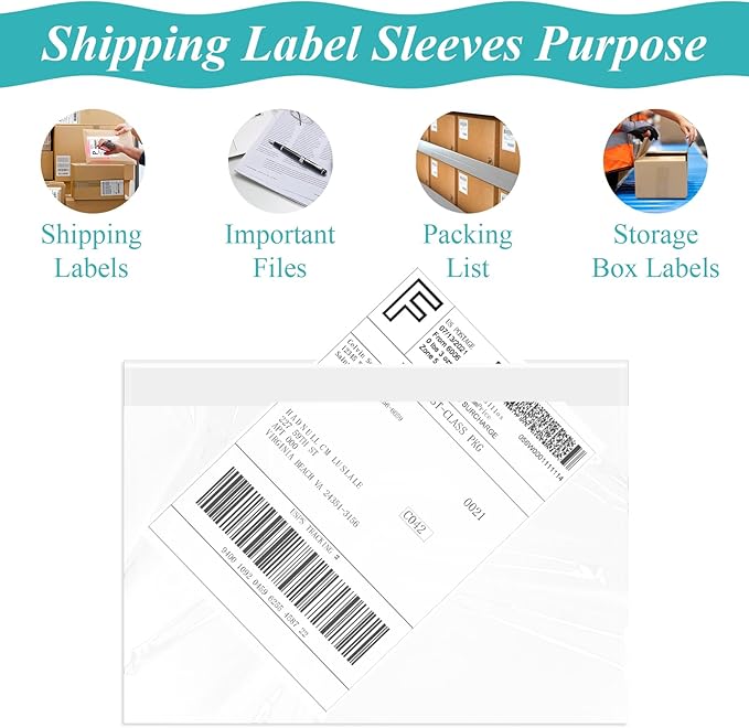 100 Pack 7.5" x 5.5" Clear Self-Adhesive Top Loading Packing List/Shipping Label Envelopes Pouches