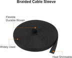 MECCANIXITY Braided Cable Sleeves Heat Shrinkable Fabric Sleeving, 1/4" 26ft Black 2:1 Ratio Heat Shrinkable Cord Protector for Harness Cable, Network Cable Protection, Cable Management