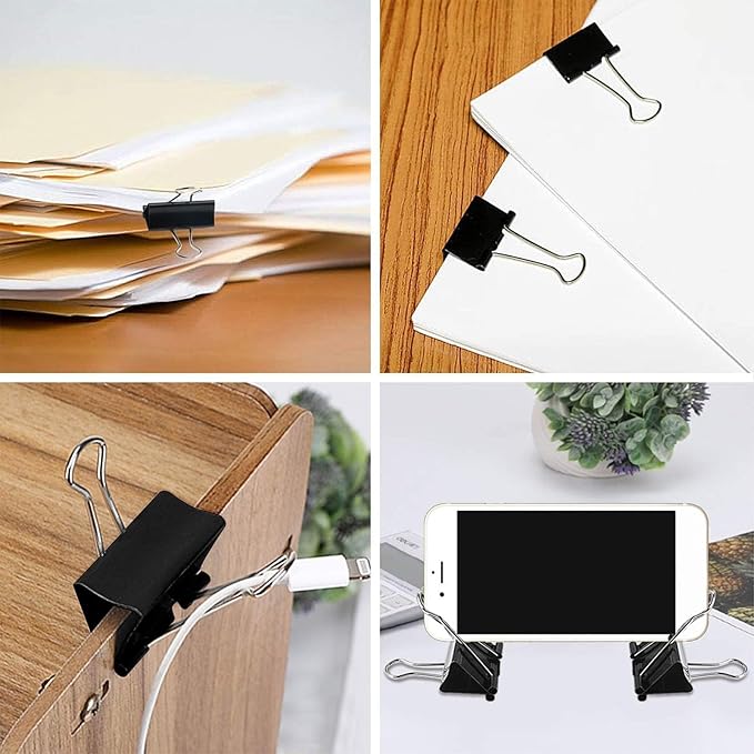 SANNIX 42 PCS Binder Clips, 1 inch 25mm Binder Clips Black Paper Clamps Medium Size for Office Home School