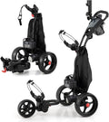 Tangkula Electric Golf Push Cart, Foldable 3 Wheels Golf Cart with Adjustable Handle & 9 Speed Settings, 18 Hole Battery, Umbrella Holder, Drink Holder, Scorecard Holder, Cooler Bag & USB Port, Black