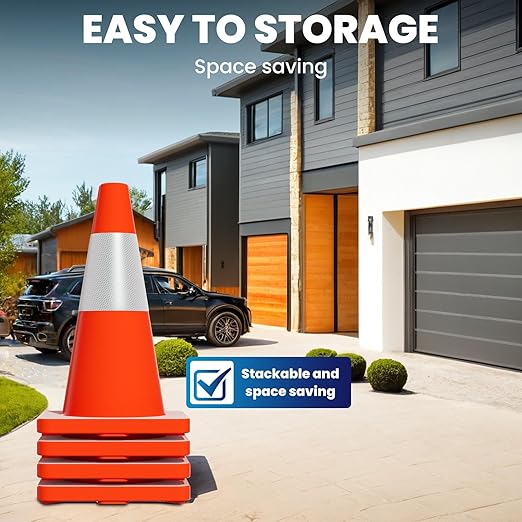 20 Pack 18" Traffic Cones, Orange Safety Cones with Heavy Stable PVC Base Reflective Collars, Multi-Use Parking Cones for Road Construction, Parking Lots, Driveway Marking