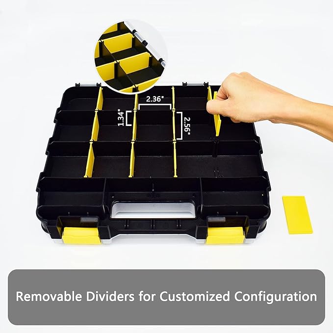 Hardware Organizer Box 34 Compartments Small Parts Organizer with Removable Dividers Durable Plastic Double Side Tools Box Screw Organizers For Nuts, Bolts, Screws, Nails 2Pack
