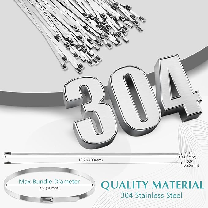 LEIFIDE 500 Pcs Metal Zip Ties 304 Stainless Steel Zip Ties Heavy Duty Self Locking 220 Pound Tensile Strength Cable Suitable for Exhaust Wrapping Fence Outdoor Workshop Canopy(15.7 Inch)