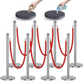 kaiyomi 8Pcs Stanchions with Red Velvet Ropes Set, 5 Feet Velvet Ropes and Posts Poles for Red Carpet Party Decoration and 360° Photo Booth (Silver)
