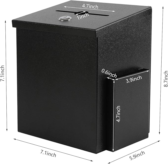 xydled Wall Mounted Suggestion Box with Key Lock, Metal Donation/Ballot/Voting/Collection/Key Drop Box with 50 Free Suggestion Cards , Black, 8.7"x 5.9"x7.1"