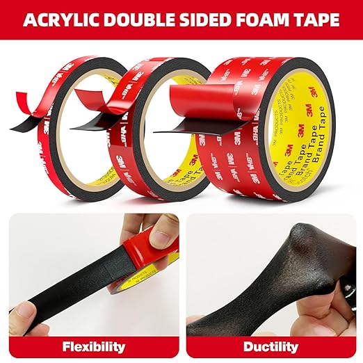 Double Sided Tape Heavy Duty 1in x 10ft, Heavy Duty Removable Mounting Tape, Adhesive Strips Double Sided Mounting Tape, Strong Foam Tape for Walls Picture Hanging Poster, Car, LED Strip Light