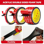 Double Sided Tape Heavy Duty 0.39in x 10ft, Heavy Duty Removable Mounting Tape, Adhesive Strips Double Sided Mounting Tape, Strong Foam Tape for Walls Picture Hanging Poster, Car, LED Strip Light
