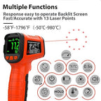 50:1 Infrared Thermometer Temperature Gun, -58°F to 1796°F Digital Laser Temp Gun for Cooking, Pizza Oven, BBQ, Fridge IR Thermometer Gun for HVAC, Engine, and Industrial Use