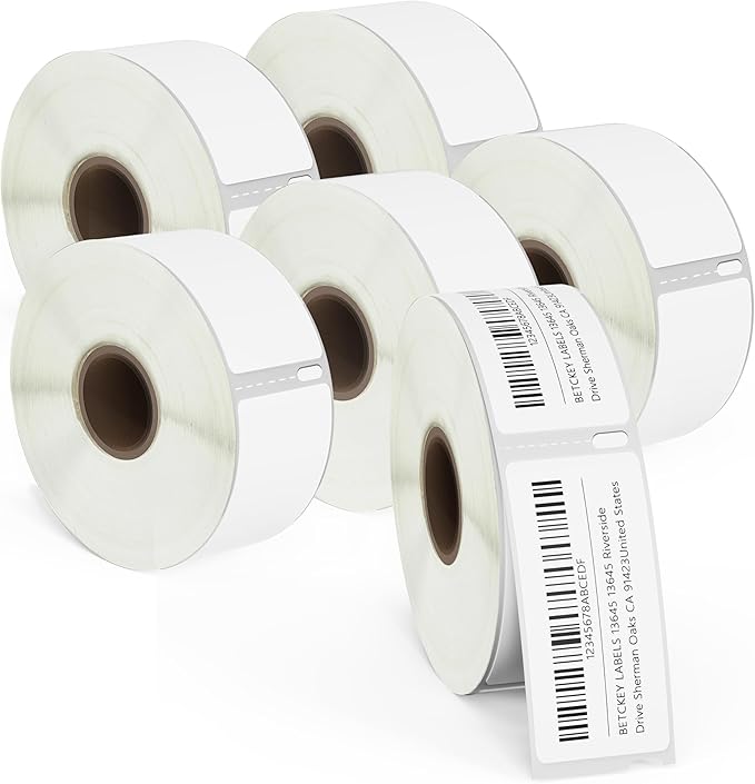 BETCKEY - Removable Film Label Replacement for DYMO 30336 (1" x 2-1/8"), Durable Waterproof Barcode Label - Compatible with Rollo, DYMO 450, 4XL & Zebra Printers[6 Rolls/3000 Labels]