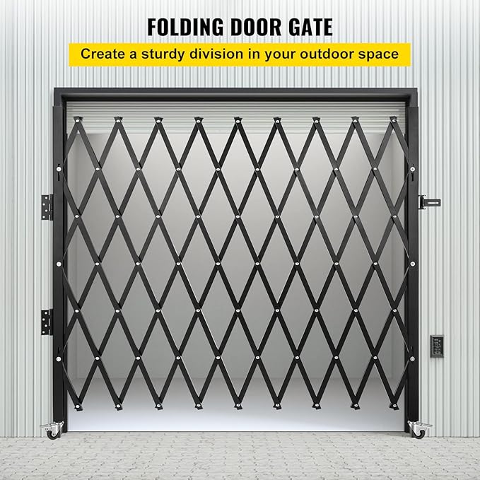 VEVOR Folding Door Scissor Gate - Steel Accordion 87" H x 94" W, 360 Rolling Barricade,Padlock