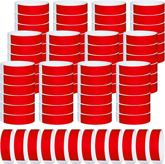 1200 Pcs Plastic Paper Wristbands for Events Neon Color Wrist Bands Concert Identification Wristbands Paper Bracelets Wristbands Party Hand Bands (Red)
