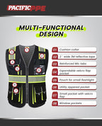 PACIFIC 10 Pockets Class 1 Safety Vest for Men, 3M High Visibility Reflective Strips, Meets ANSI/ISEA Standard, Black, X-Large