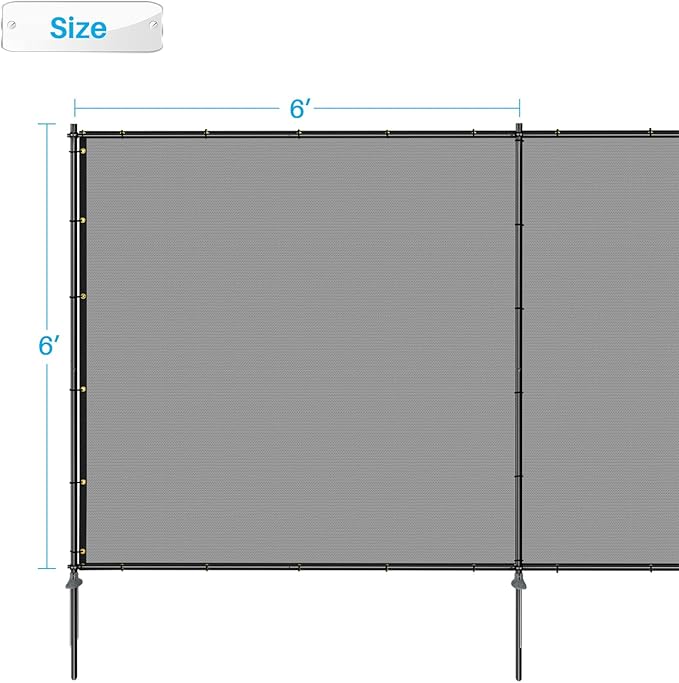 Patio 6' x 104' Outdoor Privacy Screen Freestanding Temporary Fence Panels Net Cover with Metal Poles for Outside Backyard Pool Garden Air Conditioner Fencing, Light Gray