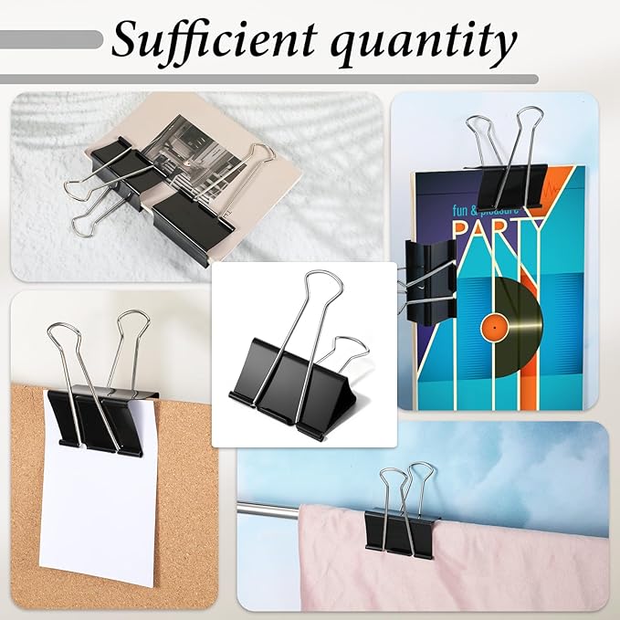 24 Pack Extra Large Binder Clips Jumbo Binder Clips 3 inch, Heavy Duty Paper Clamps for Office and Home Supplies, Black