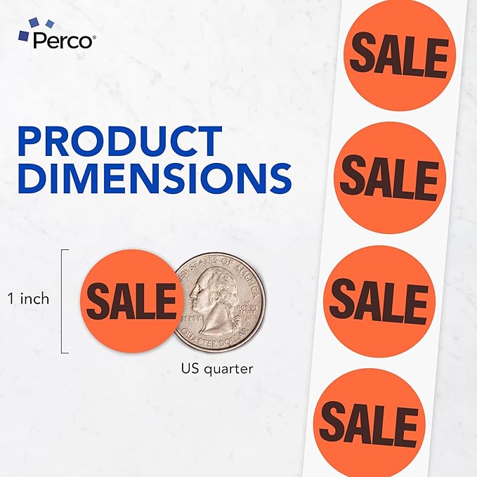 Perco Fluorescent Red 1-Inch Circle Promotional Sale Stickers — 1,000 Labels Per Roll—Ideal for Storefronts, Retail Merchandising, Flea Markets, Sales Events, Discount Marking, Clearance—Made in USA