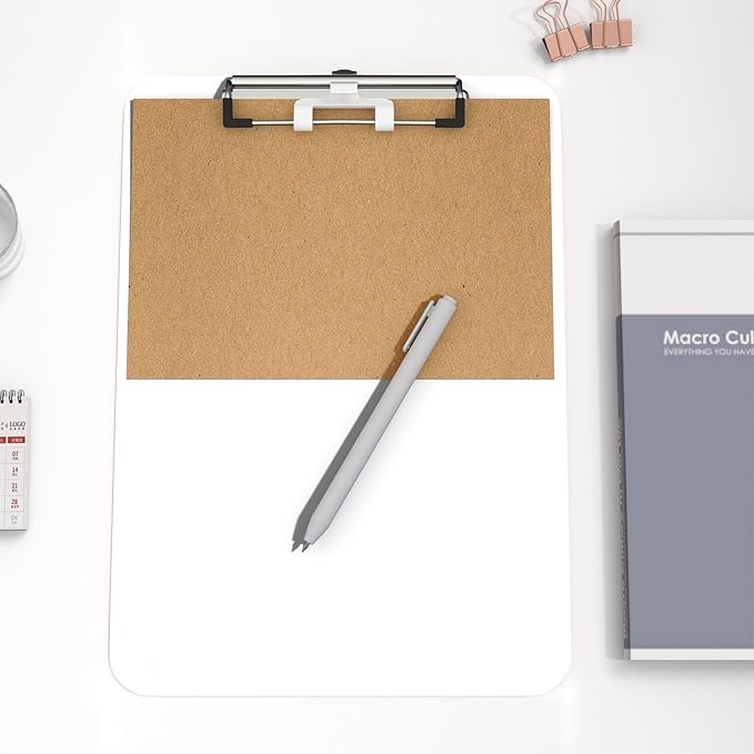 Hongri Plastic Clipboard with Pen Holder, White 8.5x11 Letter Size Clip Board for Classroom, Office, Students, Nurses and Women, Low Profile Clip, Size 12.5 x 9 in(Pack of 2)