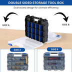 Andalus Tools Organizer Box, Small Parts Storage 34-Compartment Double-Sided Portable Hardware Organizer Removable Plastic Dividers for Screws, Nuts, Bolts, Nails – Blue (2 Pack, 12.5" x 10.5" x 3")