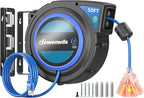 DEWENWILS Retractable Extension Cord Reel, 50 FT 14/3C SJTOW Heavy Duty Power Cord with Lighted Triple Tap Outlet, 180° Swivel Bracket for Ceiling/Wall Mount, 13A Circuit Breaker, ETL Listed, Blue