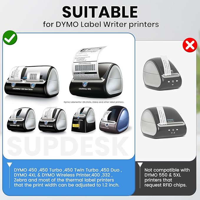 Compatible for DYMO 30252 (1-1/8" x 3-1/2") Address Barcode White Thermal Labels 12 Roll 4200 Labels Work with LabelWriter 4XL Printer NOT Fit 5XL