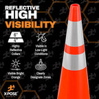 Xpose Safety 36 Inch Orange Traffic Cones Heavy Duty 12lb with 6" & 4" Collars, 4 Pack - Multipurpose PVC Plastic Safety Cone for Parking, Soccer, Caution, Kids and Construction - DOT Approved