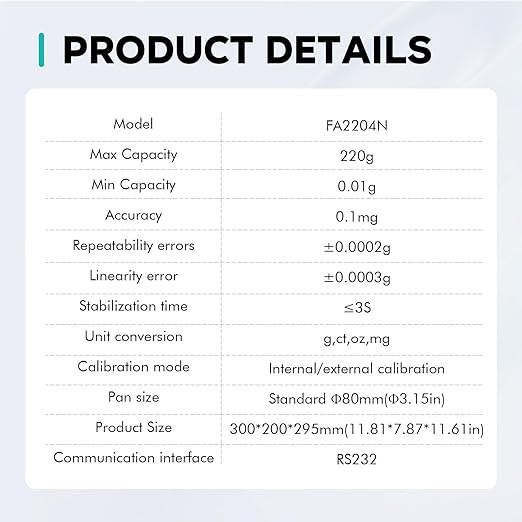 LAB FISH Analytical Balance 220g x 0.1mg Scale High Precision 0.0001g Accuracy Digital Lab Scale Internal & External Calibration for Laboratory Pharmacy Jewelry