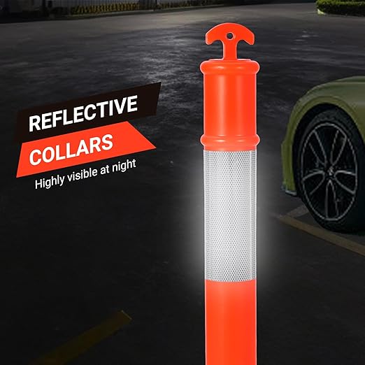 Delineator Post with Base 6 Pack, PeakPursuit 45 Inch Portable Orange Traffic Delineator Posts Cones with Reflective Collars for Driving Practice and Construction Work