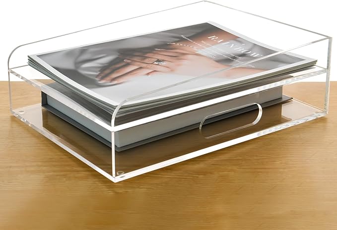 2-Tier Clear Acrylic Paper Trays, Desk File Organizer, A4 Paper Holder, Low-Profile Desk File Sorter for Office/Home, Clear Stackable Letter Tray for Bills, Crafts, Notebooks - Vertical