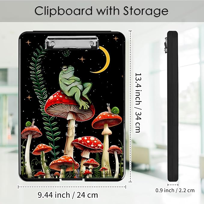 Clipboard with Storage,Office Supplies Nursing Clipboards Folder with Pen Holder Plastic Foldable Clip Board with Storage for Nurse Teacher,Mushroom Frog
