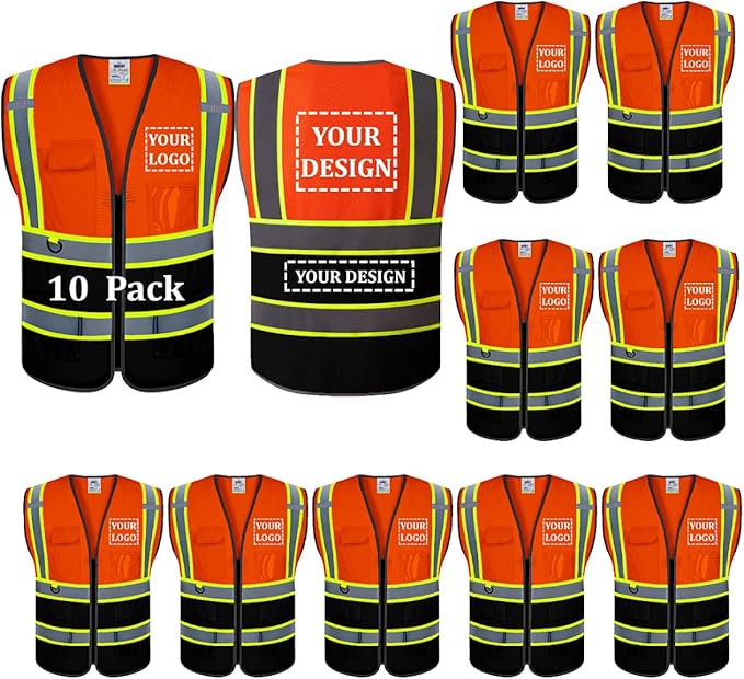 BeautyWill Custom Logo 10/20 Pack Safety Vest Class2 High Visibility Vest with Pockets Breathable Construction Vest Bulk