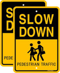 Joffreg Slow Down Pedestrian Traffic Sign,17 x12 Inches,Reflective Aluminum,UV Printed,Weather Resistant,Waterproof,Durable Ink,Easy to Mount,Outdoor Use(2 Pack)