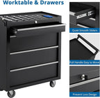 Heavy-Duty 4-Drawer Rolling Tool Chest with Locking System, Portable Tool Storage Cabinet with Wheels & Drawer Liners, Steel Tool Organizer Cart for Garage Workshop Tools, Black Finish