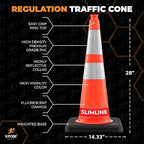 Xpose Safety 28 Inch Orange Slim Line Traffic Cones Heavy Duty 10lb with 6" & 4" Collars, 1 Pack Multipurpose PVC Plastic Safety Cone for Parking, Soccer, Caution, Kids & Construction - DOT Approved