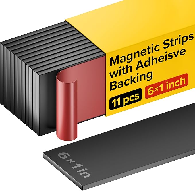 Magnet Strips with Adhesive Backing - Flat Thin Magnetic Tape for Crafts - Tool and Knife Magnetic Strip for Garage, Kitchen and Garden - Sticky Magnetic Tool Holder for Wall - 11 PCs